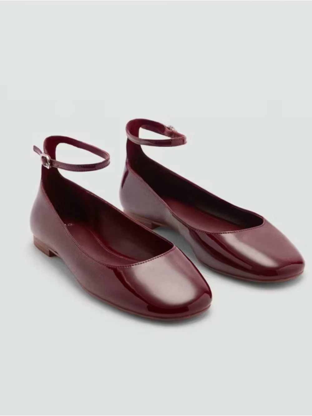 Mango Burgundy Patent Ballet Flats Ankle Strap Mary Jane NWT EURO 36 @US 5.5-6